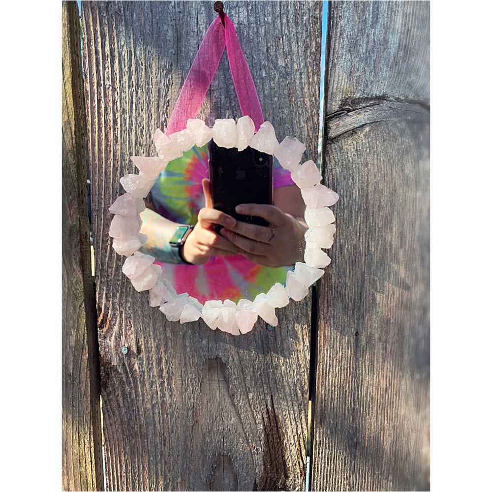 Handmade rose quartz mirror